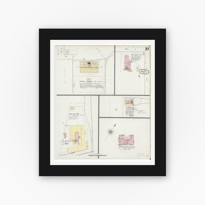 Old map wall art mockup — black gallery frame with white mat — Sanborn Fire Insurance Map from Waco, McLennan County, Texas (1889), Sheet #0019