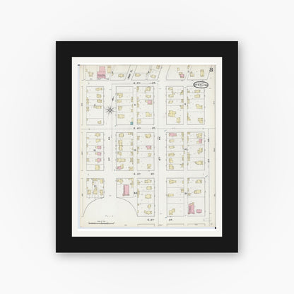 Old map wall art mockup — black gallery frame with white mat — Sanborn Fire Insurance Map from Sterling, Whiteside County, Illinois (1891), Sheet #0008