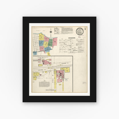 Old map wall art mockup — black gallery frame with white mat — Sanborn Fire Insurance Map from Beverly, Burlington County, New Jersey (1910), Sheet #0001