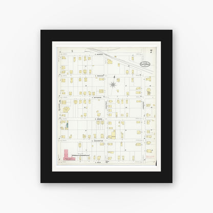 Old map wall art mockup — black gallery frame with white mat — Sanborn Fire Insurance Map from Paulsboro, Gloucester County, New Jersey (1909), Sheet #0007