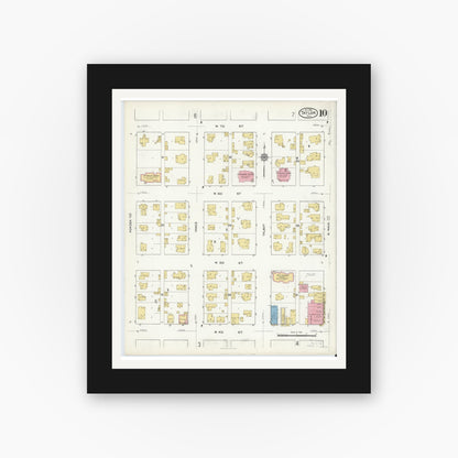 Old map wall art mockup — black gallery frame with white mat — Sanborn Fire Insurance Map from Taylor, Williamson County, Texas (1916), Sheet #0010