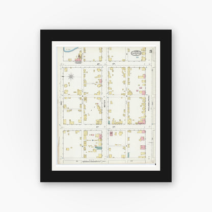 Old map wall art mockup — black gallery frame with white mat — Sanborn Fire Insurance Map from Indiana, Indiana County, Pennsylvania (1892), Sheet #0003