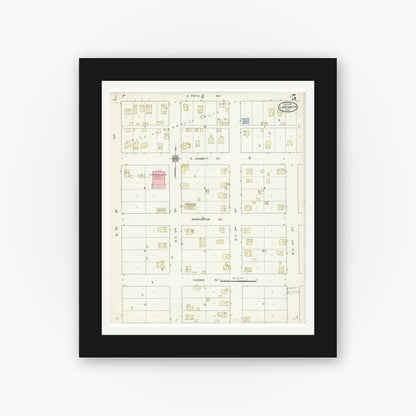 Old map wall art mockup — black gallery frame with white mat — Sanborn Fire Insurance Map from Ladysmith, Rusk County, Wisconsin (1914), Sheet #0005