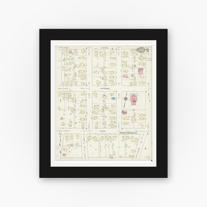 Old map wall art mockup — black gallery frame with white mat — Sanborn Fire Insurance Map from Decatur, Adams County, Indiana (1914), Sheet #0005