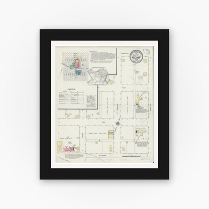 Old map wall art mockup — black gallery frame with white mat — Sanborn Fire Insurance Map from Nocona, Montague County, Texas (1914) - Complete Map Set