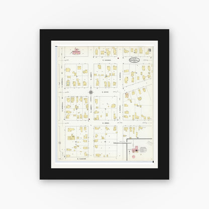 Old map wall art mockup — black gallery frame with white mat — Sanborn Fire Insurance Map from Marshall, Calhoun County, Michigan (1911), Sheet #0008