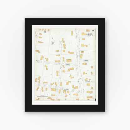 Old map wall art mockup — black gallery frame with white mat — Sanborn Fire Insurance Map from Athol, Worcester County, Massachusetts (1900), Sheet #0007