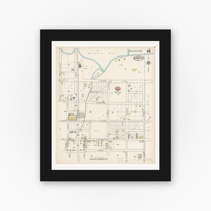 Old map wall art mockup — black gallery frame with white mat — Sanborn Fire Insurance Map from Bradentown, Manatee County, Florida (1922), Sheet #0018