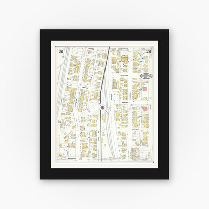 Old map wall art mockup — black gallery frame with white mat — Sanborn Fire Insurance Map from East Liverpool, Columbiana County, Ohio (1923), Sheet #0026