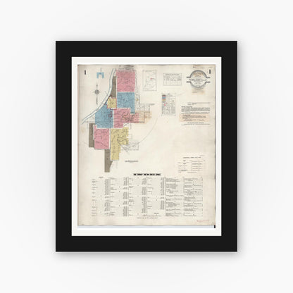 Old map wall art mockup — black gallery frame with white mat — Sanborn Fire Insurance Map from Noblesville, Hamilton County, Indiana (1947) - Complete Map Set