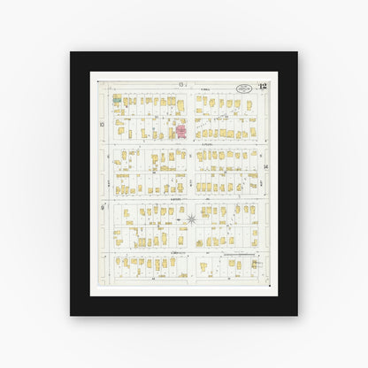Old map wall art mockup — black gallery frame with white mat — Sanborn Fire Insurance Map from Joplin, Jasper County, Missouri (1900), Sheet #0012