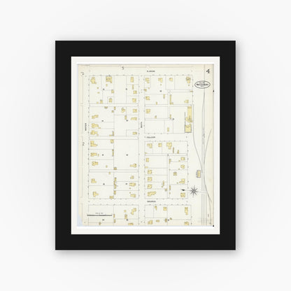 Old map wall art mockup — black gallery frame with white mat — Sanborn Fire Insurance Map from Whitesboro, Grayson County, Texas (1907), Sheet #0004