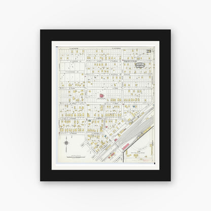 Old map wall art mockup — black gallery frame with white mat — Sanborn Fire Insurance Map from Ironwood, Gogebic County, Michigan (1921), Sheet #0023
