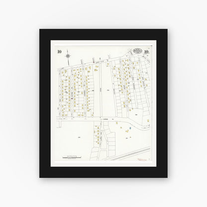 Old map wall art mockup — black gallery frame with white mat — Sanborn Fire Insurance Map from Needham, Norfolk County, Massachusetts (1926), Sheet #0010