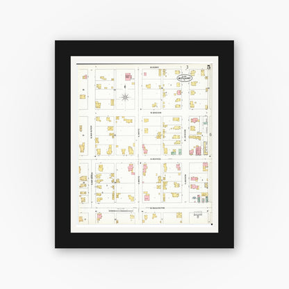 Old map wall art mockup — black gallery frame with white mat — Sanborn Fire Insurance Map from Mount Pleasant, Henry County, Iowa (1899), Sheet #0005