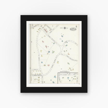 Old map wall art mockup — black gallery frame with white mat — Sanborn Fire Insurance Map from Wayne, Delaware County, Pennsylvania (1914), Sheet #0005