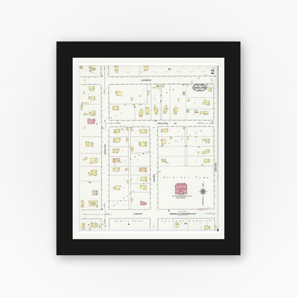 Old map wall art mockup — black gallery frame with white mat — Sanborn Fire Insurance Map from Goodland, Newton County, Indiana (1921), Sheet #0002