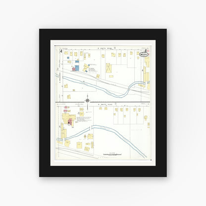 Old map wall art mockup — black gallery frame with white mat — Sanborn Fire Insurance Map from Medina, Medina County, Ohio (1923), Sheet #0004