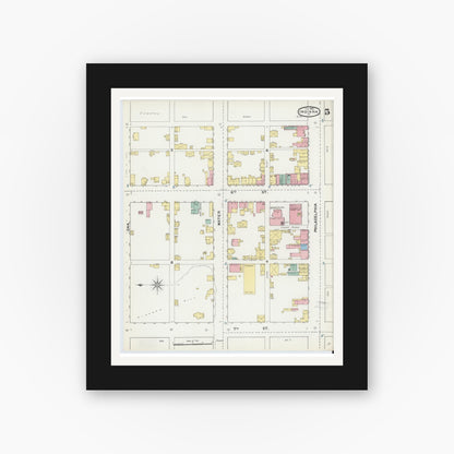 Old map wall art mockup — black gallery frame with white mat — Sanborn Fire Insurance Map from Indiana, Indiana County, Pennsylvania (1892), Sheet #0005
