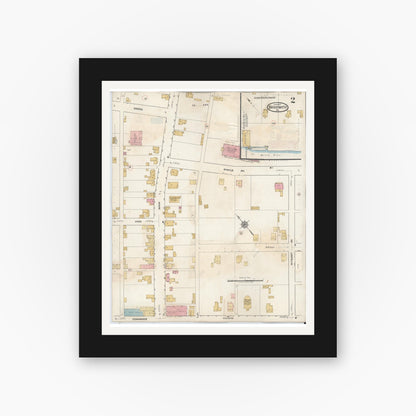 Old map wall art mockup — black gallery frame with white mat — Sanborn Fire Insurance Map from Bridgewater, Rockingham County, Virginia (1917), Sheet #0002