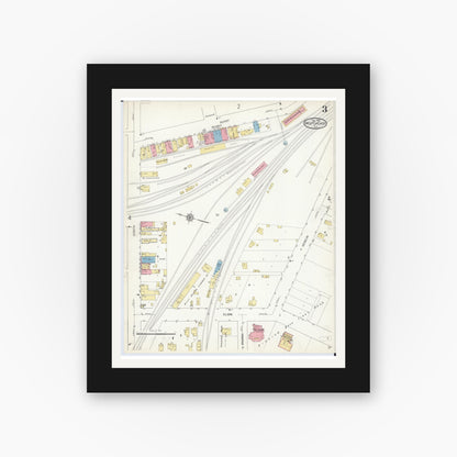 Old map wall art mockup — black gallery frame with white mat — Sanborn Fire Insurance Map from West Chicago, Du Page County, Illinois (1912), Sheet #0003