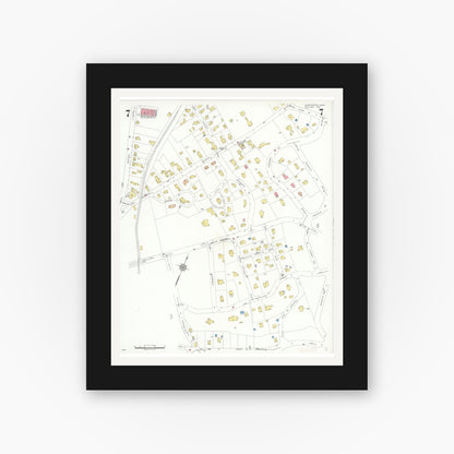 Old map wall art mockup — black gallery frame with white mat — Sanborn Fire Insurance Map from Lexington, Middlesex County, Massachusetts (1935), Sheet #0007
