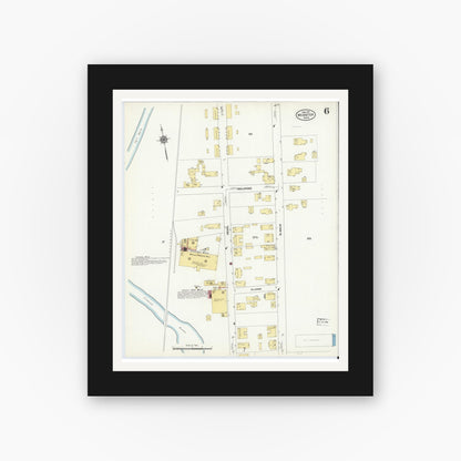 Old map wall art mockup — black gallery frame with white mat — Sanborn Fire Insurance Map from Webster, Worcester County, Massachusetts (1911), Sheet #0006