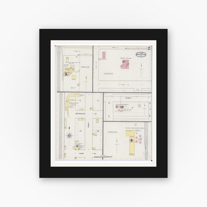 Old map wall art mockup — black gallery frame with white mat — Sanborn Fire Insurance Map from Hoopeston, Vermilion County, Illinois (1895), Sheet #0007