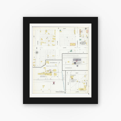 Old map wall art mockup — black gallery frame with white mat — Sanborn Fire Insurance Map from Brainerd, Crow Wing County, Minnesota (1907), Sheet #0009