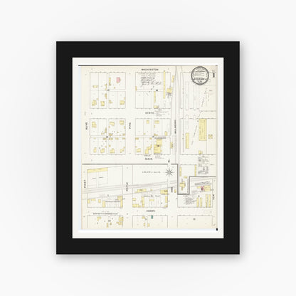 Old map wall art mockup — black gallery frame with white mat — Sanborn Fire Insurance Map from Jefferson, Greene County, Iowa (1893) â€” Complete Set