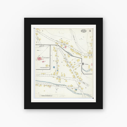 Old map wall art mockup — black gallery frame with white mat — Sanborn Fire Insurance Map from Pomeroy, Meigs County, Ohio (1916), Sheet #0005