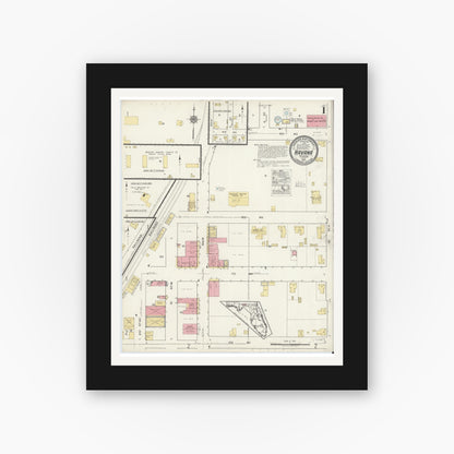 Old map wall art mockup — black gallery frame with white mat — Sanborn Fire Insurance Map from Havana, Gadsden County, Florida (1917), Sheet #0001