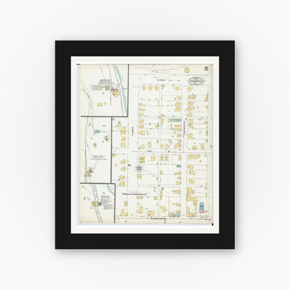 Old map wall art mockup — black gallery frame with white mat — Sanborn Fire Insurance Map from Greenfield, Highland County, Ohio (1899), Sheet #0003