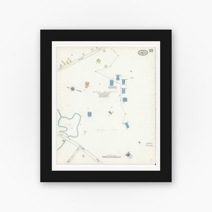Old map wall art mockup — black gallery frame with white mat — Sanborn Fire Insurance Map from Hamilton, Madison County, New York (1911), Sheet #0013