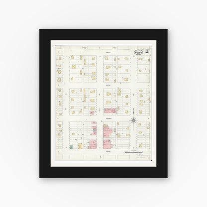 Old map wall art mockup — black gallery frame with white mat — Sanborn Fire Insurance Map from Madison, Lac Qui Parle County, Minnesota (1906), Sheet #0002
