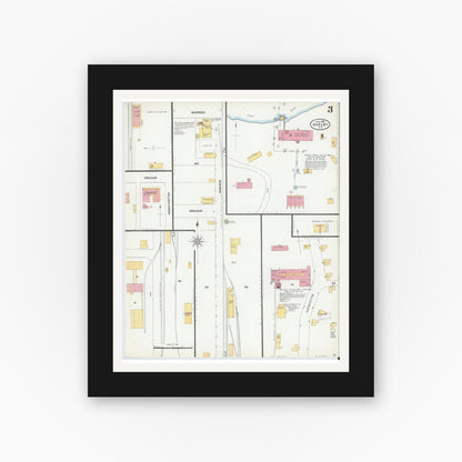 Old map wall art mockup — black gallery frame with white mat — Sanborn Fire Insurance Map from Shelby, Cleveland County, North Carolina (1905), Sheet #0003