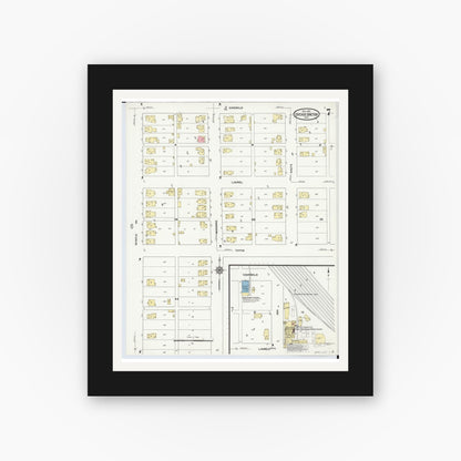 Old map wall art mockup — black gallery frame with white mat — Sanborn Fire Insurance Map from Chicago Junction, Huron County, Ohio (1911), Sheet #0007