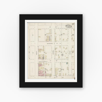 Old map wall art mockup — black gallery frame with white mat — Sanborn Fire Insurance Map from Brainerd, Crow Wing County, Minnesota (1885), Sheet #0003