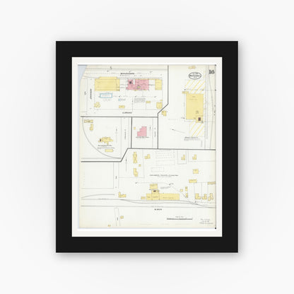 Old map wall art mockup — black gallery frame with white mat — Sanborn Fire Insurance Map from Marshall, Harrison County, Texas (1904), Sheet #0016