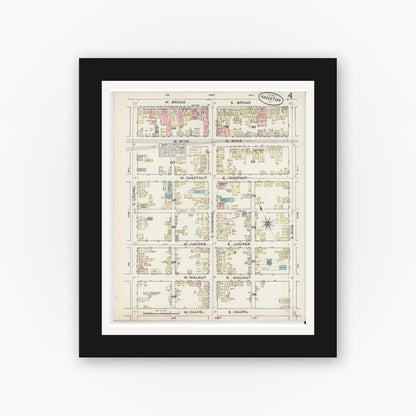 Old map wall art mockup — black gallery frame with white mat — Sanborn Fire Insurance Map from Hazleton, Luzerne County, Pennsylvania (1884), Sheet #0004