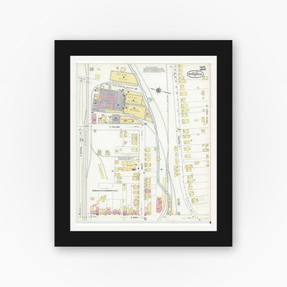 Old map wall art mockup — black gallery frame with white mat — Sanborn Fire Insurance Map from Washington, Washington County, Pennsylvania (1909), Sheet #0025
