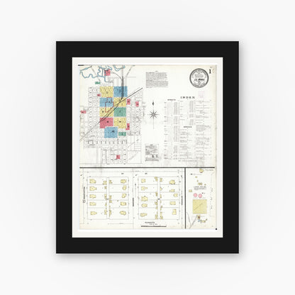 Old map wall art mockup — black gallery frame with white mat — Sanborn Fire Insurance Map from Le Mars, Plymouth County, Iowa (1907) â€” Complete Set