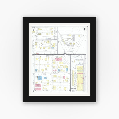 Old map wall art mockup — black gallery frame with white mat — Sanborn Fire Insurance Map from Hayti, Pemiscot County, Missouri (1951), Sheet #0004