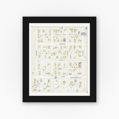 Old map wall art mockup — black gallery frame with white mat — Sanborn Fire Insurance Map from Jerseyville, Jersey County, Illinois (1900), Sheet #0002