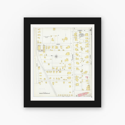 Old map wall art mockup — black gallery frame with white mat — Sanborn Fire Insurance Map from Tyler, Smith County, Texas (1902), Sheet #0008