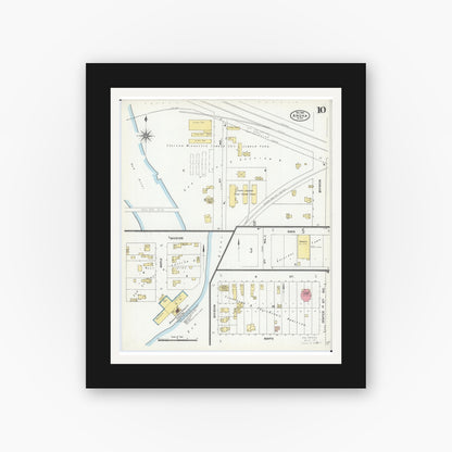 Old map wall art mockup — black gallery frame with white mat — Sanborn Fire Insurance Map from Anoka, Anoka County, Minnesota (1904), Sheet #0010