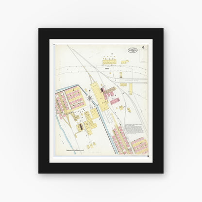 Old map wall art mockup — black gallery frame with white mat — Sanborn Fire Insurance Map from Elk Rapids, Antrim County, Michigan (1907), Sheet #0004