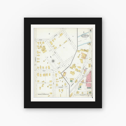 Old map wall art mockup — black gallery frame with white mat — Sanborn Fire Insurance Map from Cambridge Springs, Crawford County, Pennsylvania (1904), Sheet #0002