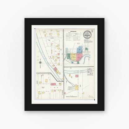 Old map wall art mockup — black gallery frame with white mat — Sanborn Fire Insurance Map from Navarre, Stark County, Ohio (1911), Sheet #0001