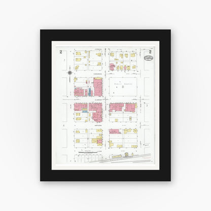Old map wall art mockup — black gallery frame with white mat — Sanborn Fire Insurance Map from Elmwood, Peoria County, Illinois (1927), Sheet #0002